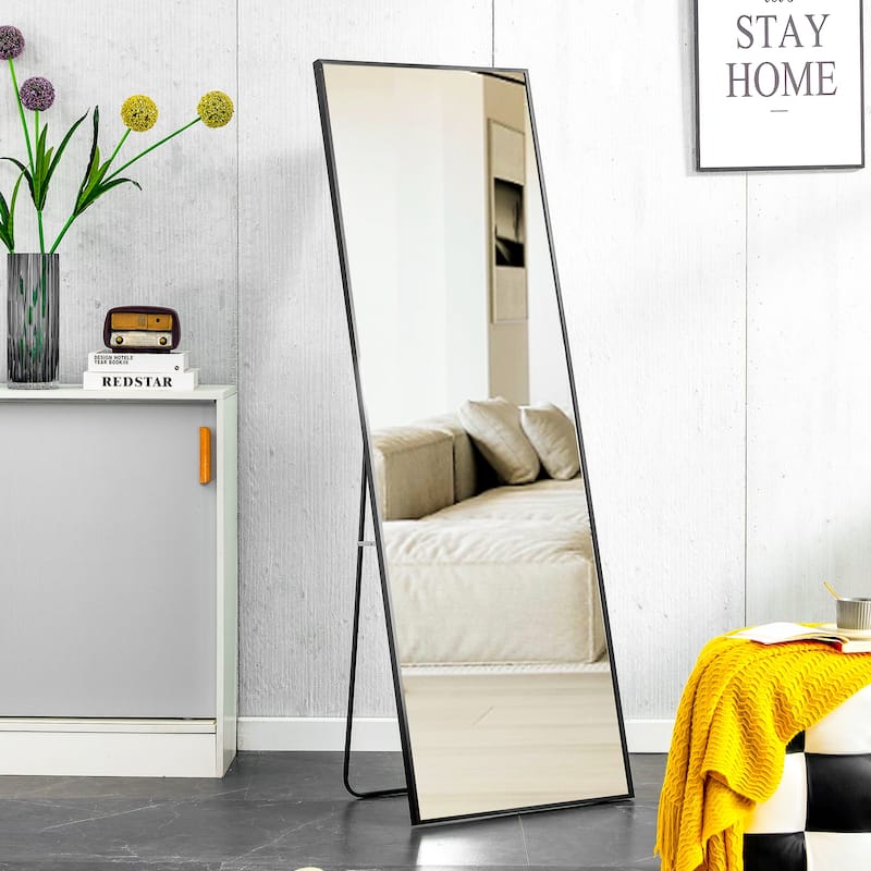 Roomfitters Wall-Mounted Full-Length Mirror with Black Aluminum Frame, 65"x23" Vanity or Decorative Mirror, Black
