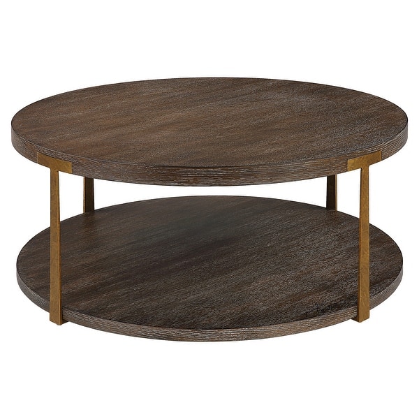 slide 2 of 7, Uttermost Palisade Round Wood Coffee Table - 40 W X 17 H X 40 D (in)