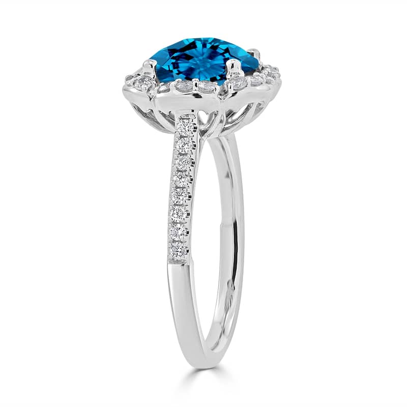 Auriya Vintage 3 1/10ct Fancy Swiss Blue Topaz and Halo Diamond Engagement Ring 3/8ct Fancy 14k Gold