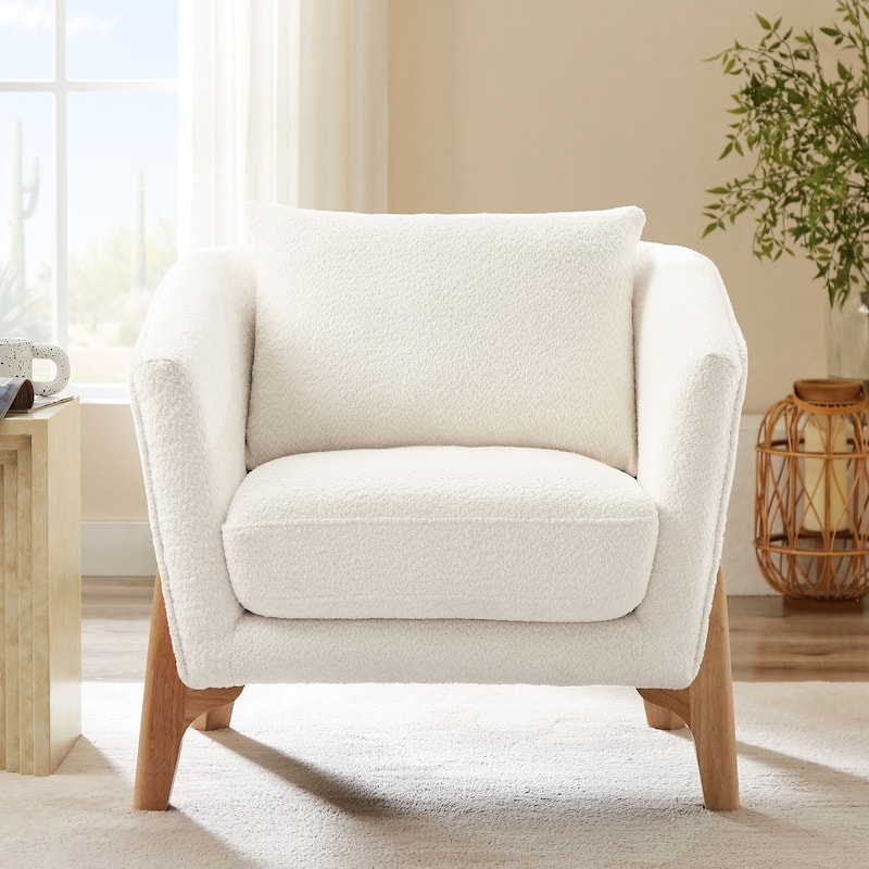 VANOMi 30.7 Inch Mid-century Modern Wide Upholstered Accent Armchair with Rubber Wood Legs