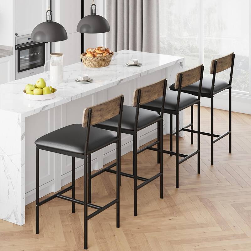 Bar Stools Set of 4, Kitchen Bar Stools with Footrest