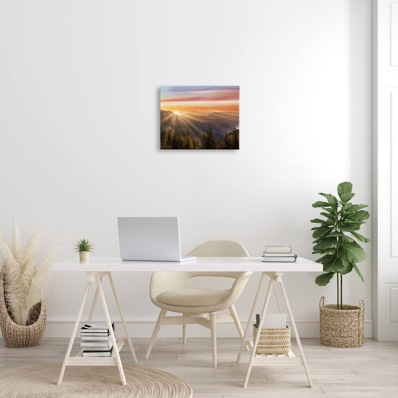 Stupell Sunrise Through Mountain Forest Skyline Warm Sky Canvas Wall Art - Orange