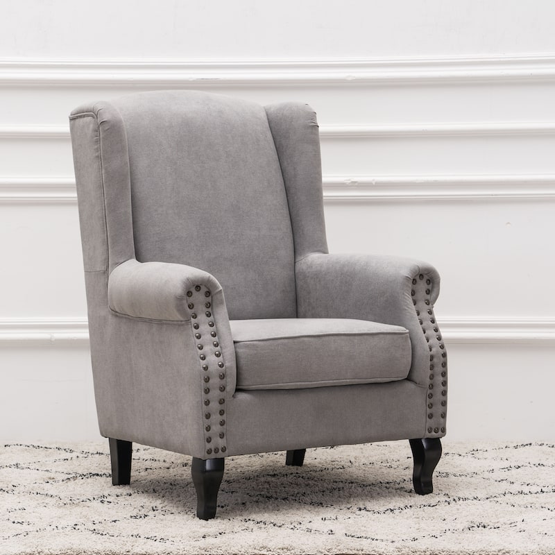 Upholstered Trim Wingback Armchair with Nailhead Trim