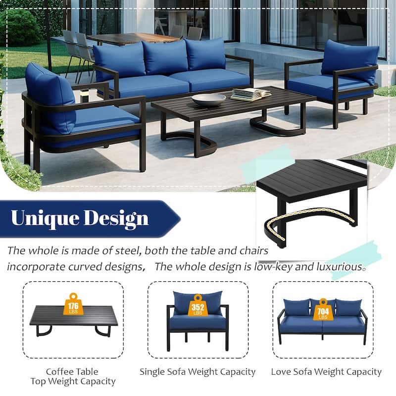 4-Piece Outdoor Steel Patio Sectional with Table and Cushions