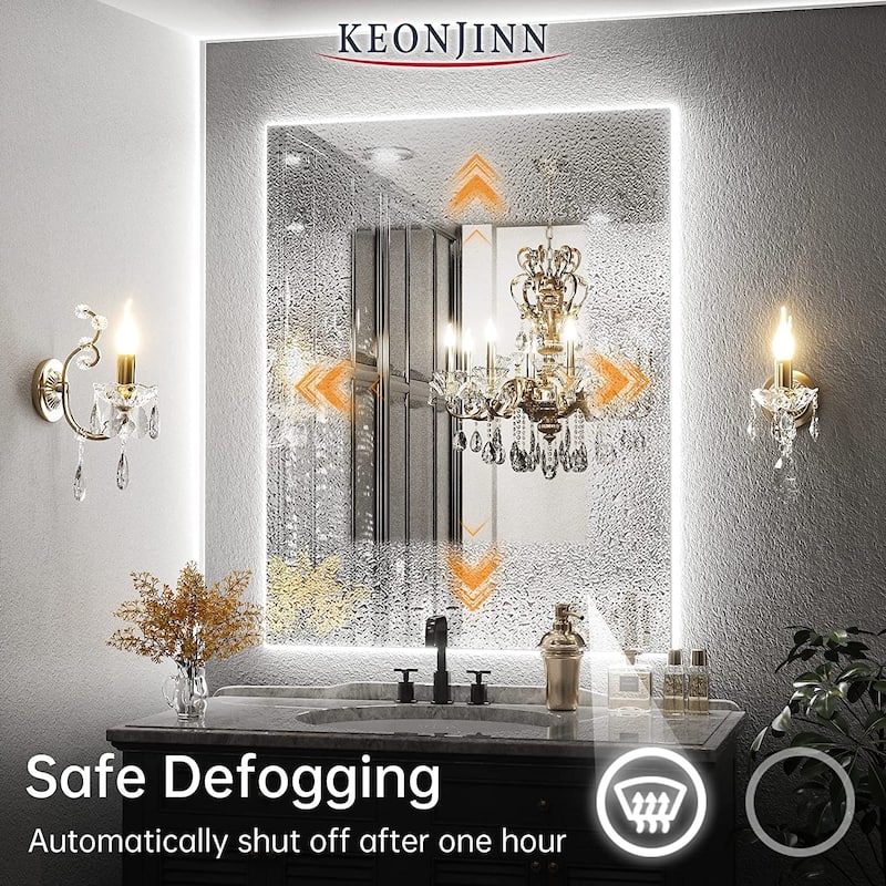 KEONJINN 3 Color LED Backlit Bathroom Vanity Wall Mirror, Anti-Fog, Dimmable
