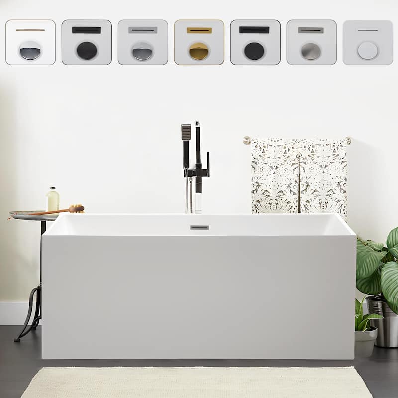 Vanity Art 67" Acrylic Freestanding Soaking Bathtub with Overflow and Pop-up Drain