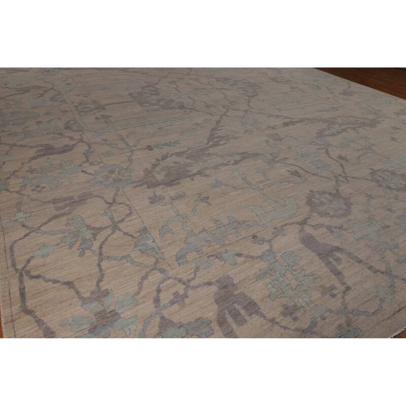 Vegetable Dye Oushak Turkish Large Rug Handmade Floral Wool Carpet - 13'9"x 19'3"