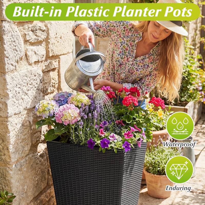 Gymax Set of 3 Rattan Plant Pots w/Removable Plastic Liners Pre-Marked