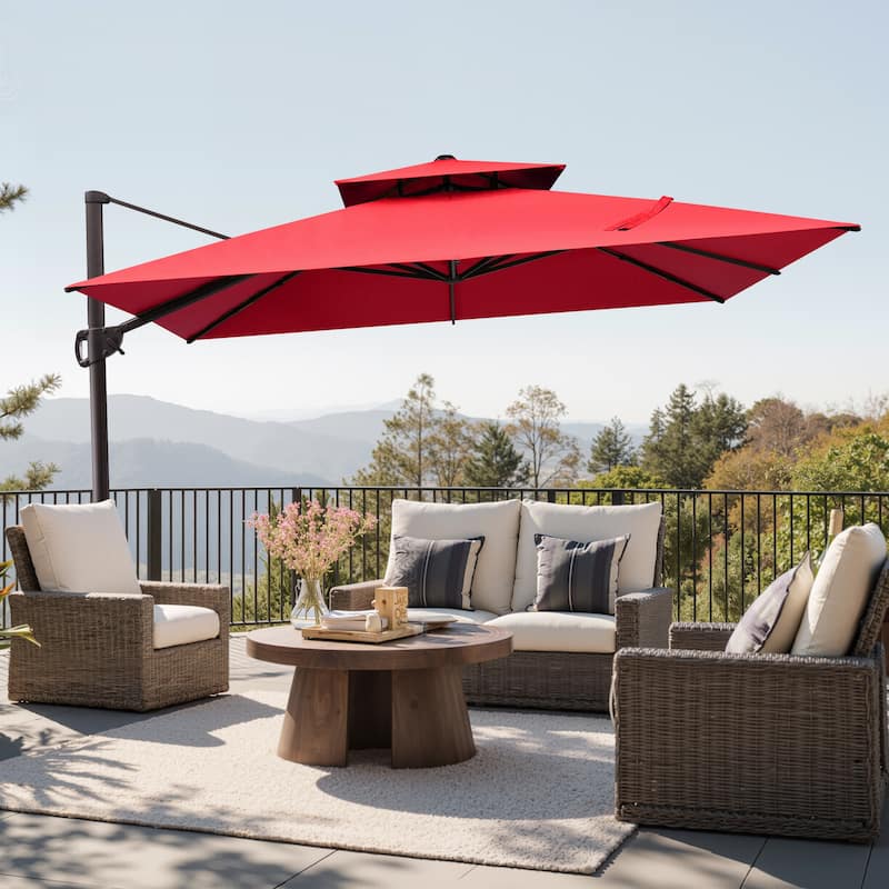 Outdoor 10FT Square Offset Cantilever Patio Umbrella 360-Degree Rotation - Red