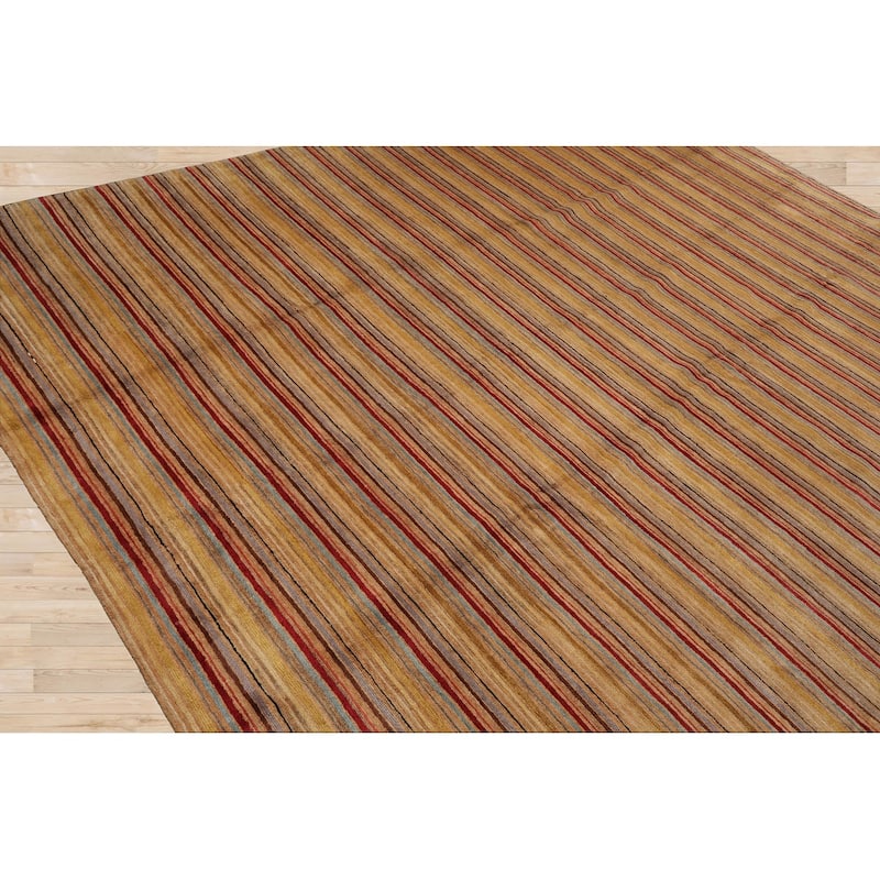 Gold Tibetan Silk & Hemp 9x12 Contemporary Hand Knotted Area Rug - 8' 10'' x 12'