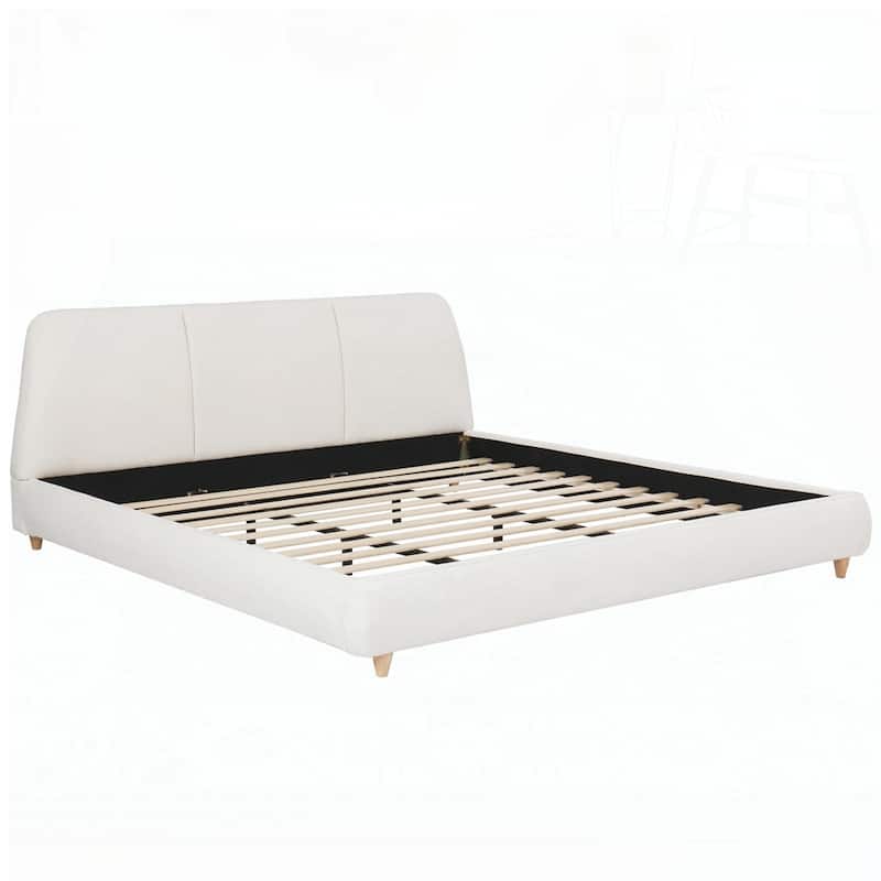 Upholstered Bed Frame with Linen Fabric and Solid Wood Legs