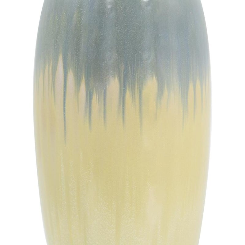 16" Blue And Cream Reactive Glaze Ceramic Cylinder Table Vase - 7.00