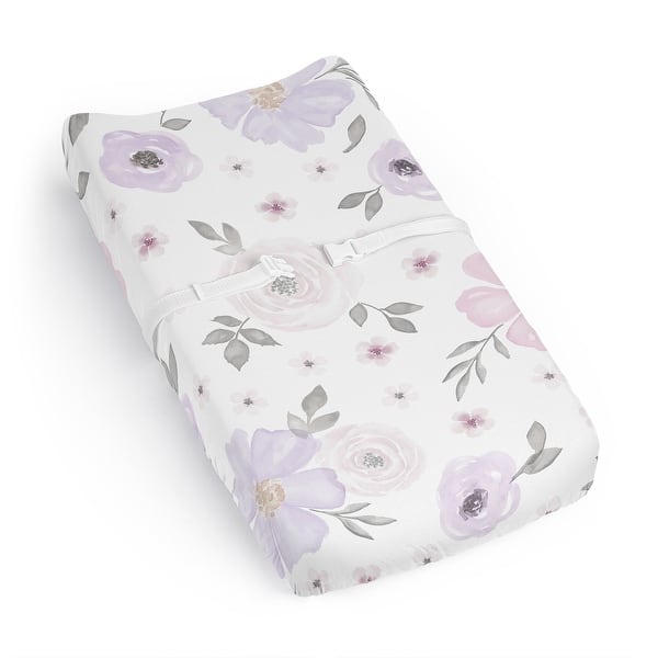 slide 2 of 6, Sweet Jojo Designs Lavender Purple Boho Floral Girl Changing Pad Cover Sheet Pink Grey Bohemian Farmhouse Shabby Chic Watercolor