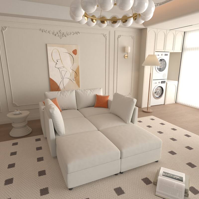 Oversized Sectional Sofa Set, Convertible L Shaped Couch Sofa Bed with Storage, 6 Seater Modular Sofa with Ottomans and Chaise