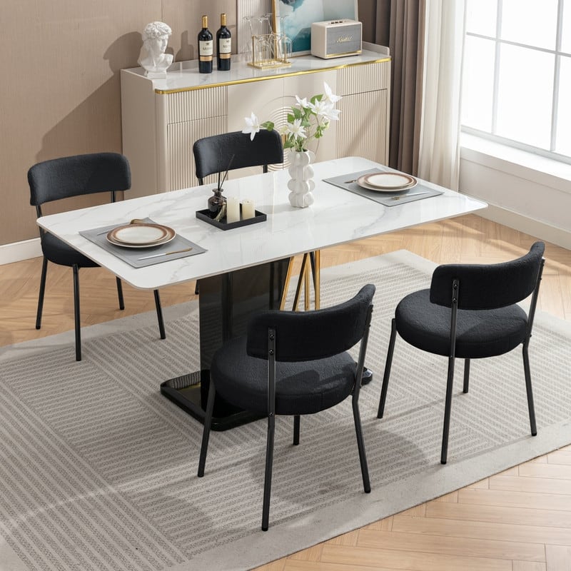 Mixoy 20"Counter Height Bar Stools,Modern Teddy Fleece Bar Stools,Velvet Dinning Chair with Metal Legs for Kitchen Island - Set of 4 - Black with black legs - Short