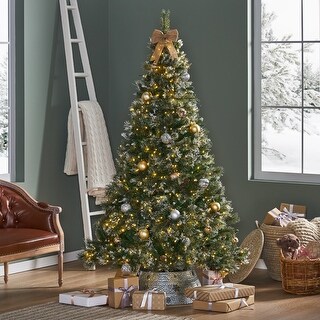 7ft Bristle Mixed Christmas Tree with Snow, Glitter, and 650 LED Lights ...