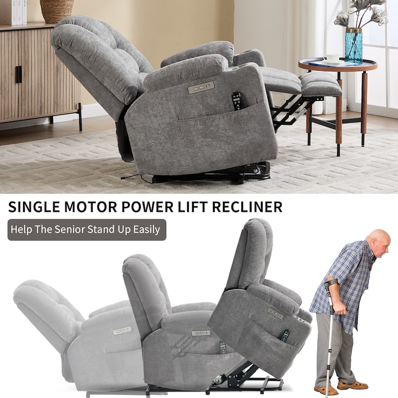 Power Lift Recliner Chair with Massage & Heat, Heavy Duty Electric Recliner, Recliner Chair with USB Ports & 2 Cup Holders