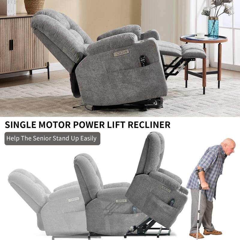 Roomfitters Oversized Power Lift Recliner, Massage Chair with USB A & C Ports and Dual Steel Cup Holders