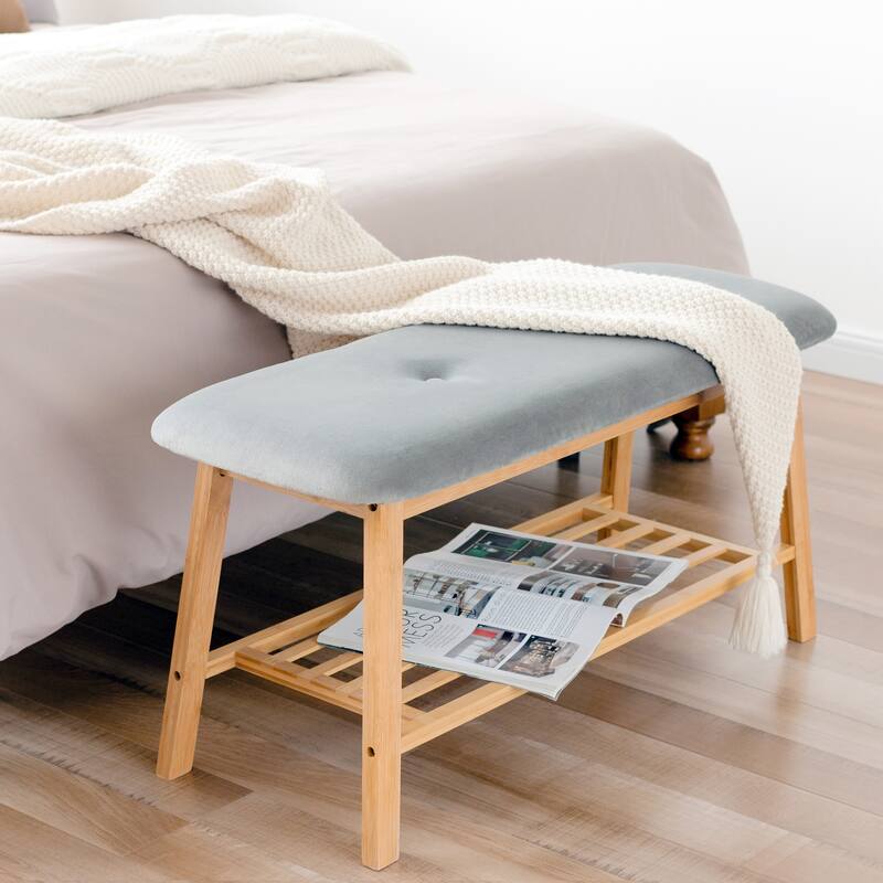 StorageWorks Tufted Bench, Entryway Bench with Shoe Storage Shelf - 36.22"x13.78"x17.72"