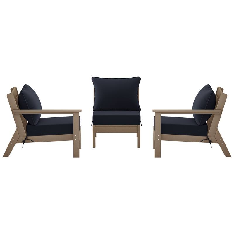 Birchwood All Weather HDPE Outdoor Patio Deep Seating Weathered Wood Sofa With Cushions (3-Piece)