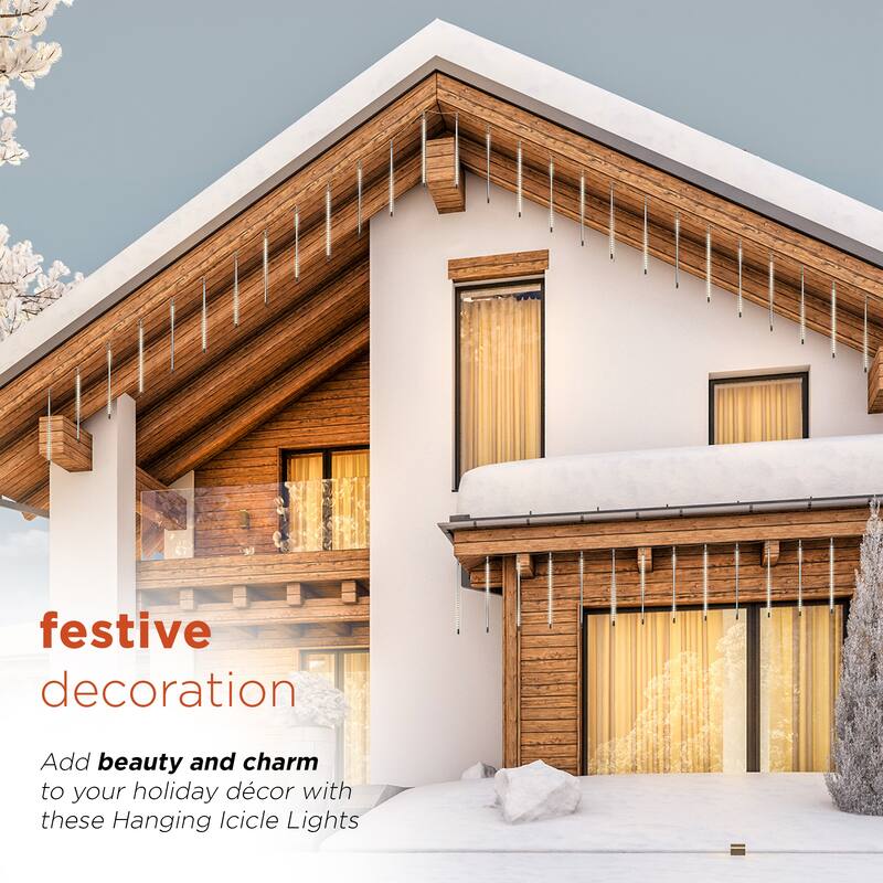 Alpine Corporation 108"L Hanging Icicle Outdoor Lights with Chasing Warm White LED Lights
