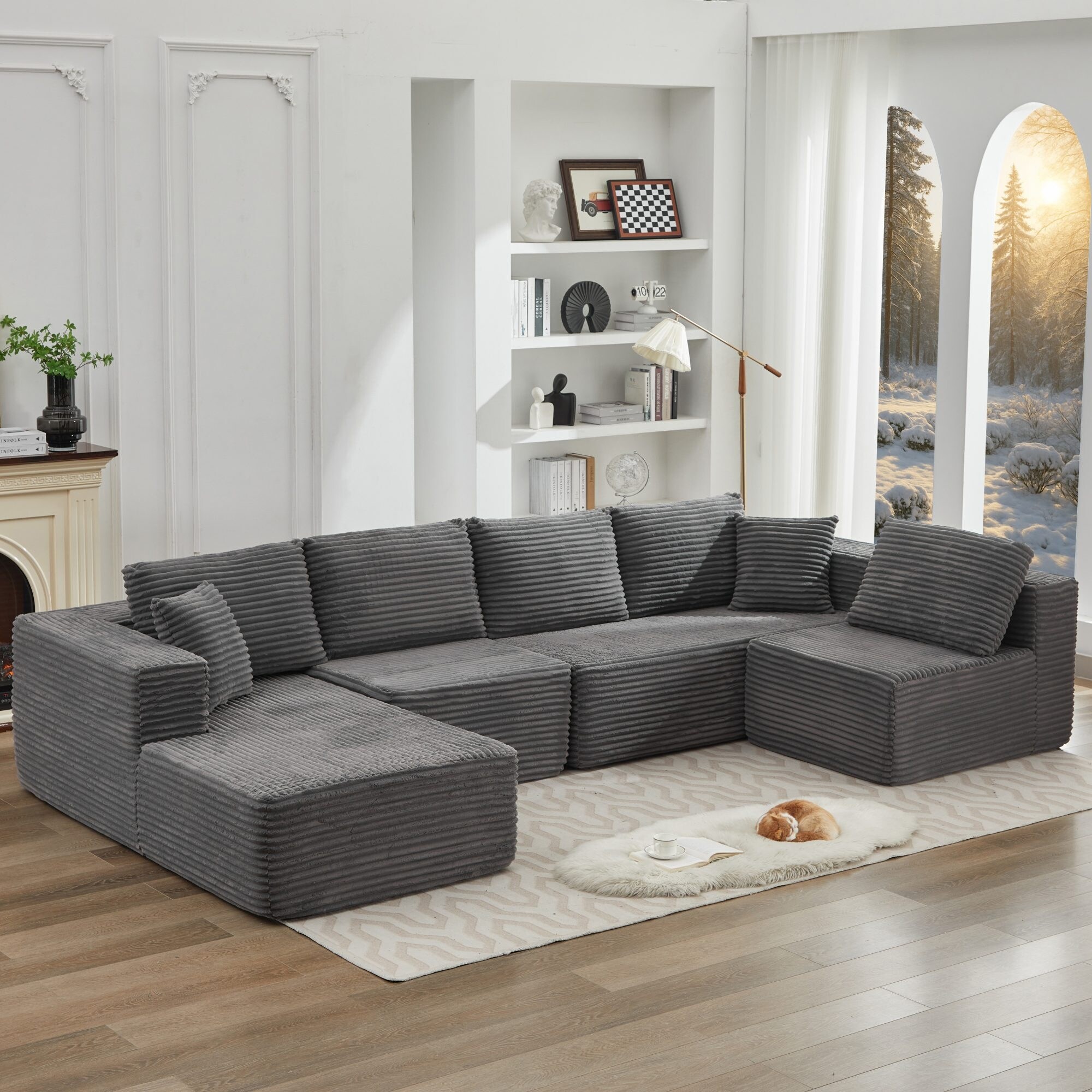 Modular Sectional Sofa with L-Shape Chaise, Oversized Corduroy