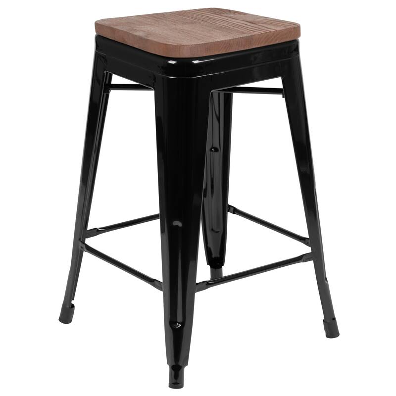 4 Pack 24" High Metal Indoor Counter Bar Stool with Wood Seat - Stackable Stool