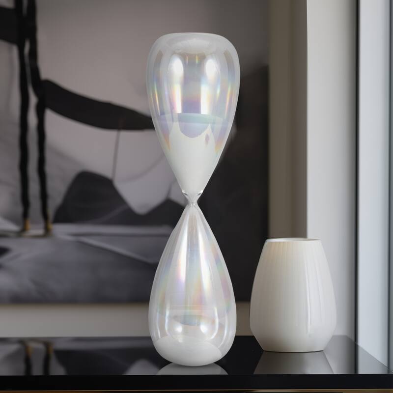 Contemporary Hourglass Sculpture for Home Decor - Stylish Decorative Object - Clear/ Frost - 6" x 6" x 23"