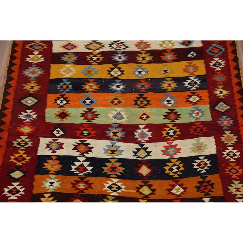Tribal Kilim Qashqai Persian Vintage Rug Hand-Woven Wool Carpet - 4'7"x 7'5"