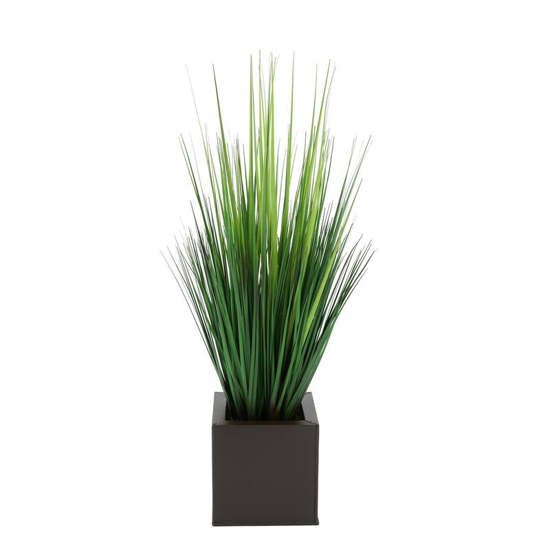 Faux PVC Grass in Square Zinc Planter