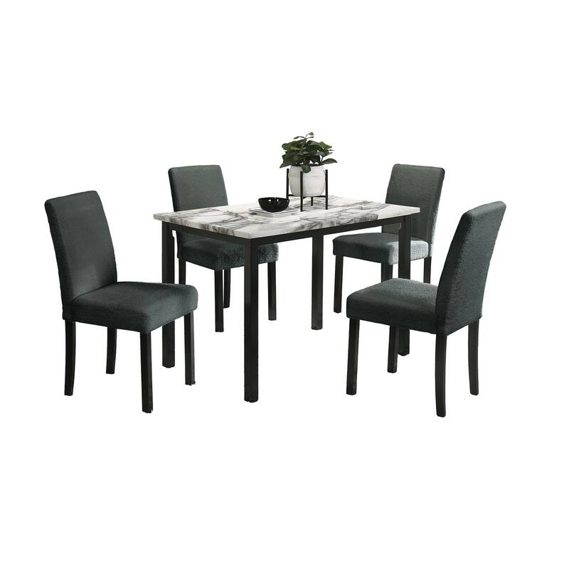 Faux Marble 5 Piece Dining Table Set, Kitchen Dining Room Furniture Set with Rectangular Table and 4 Thicken Cushion Chairs