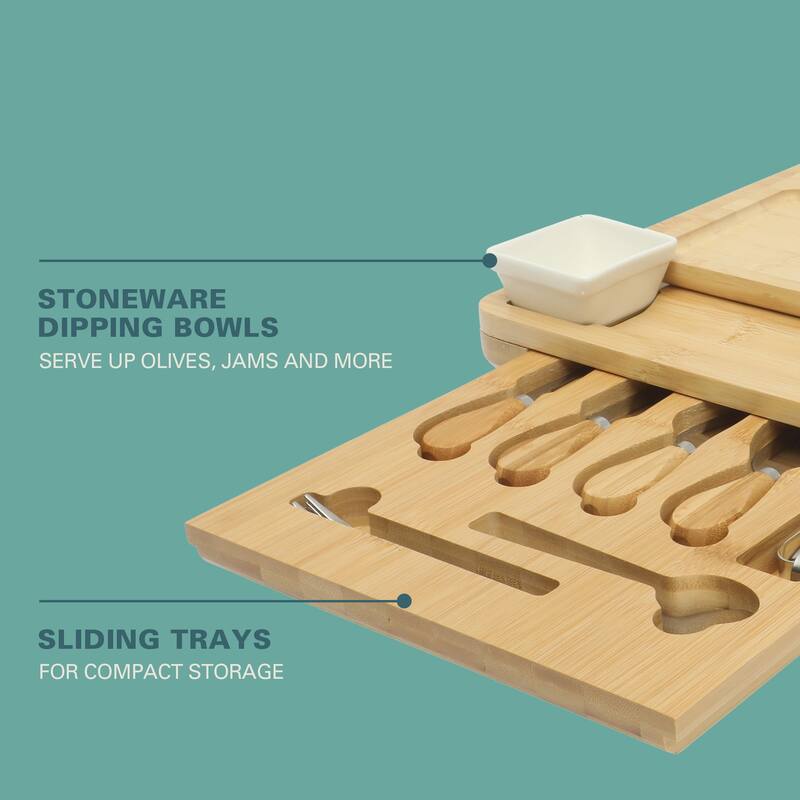 Gibson Home Rustic Inspirations 18-Piece Bamboo Charcuterie Board Set - Ceramic Bowls, Utensils