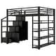 preview thumbnail 13 of 11, Full Size Metal Loft Bed with Storage Shelves & Cabinets, Space-Saving Heavy Duty Loft Bed Frame with Wardrobe & Staircase