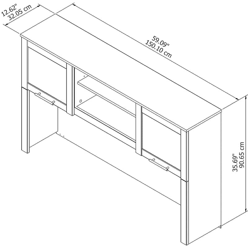Bush Furniture Somerset Ash Gray 60W Hutch for L Shaped Desk - 59.09"L x 12.50"W x 35.69"H