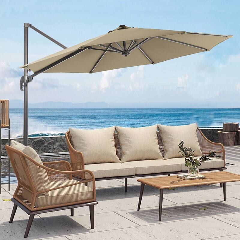 LIVOOSUN 11FT Cantilever Patio Umbrella 240g Solution-Dyed Fabric