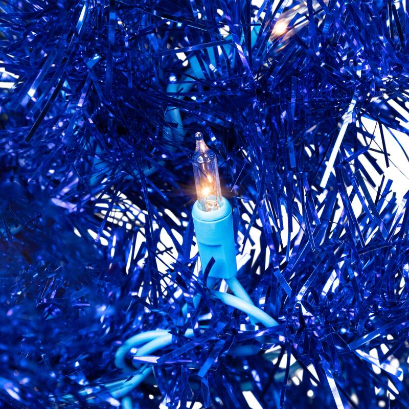 Pre-Lit Artificial Tinsel Christmas Tree - 7' - Blue - Clear Lights - 7 Foot