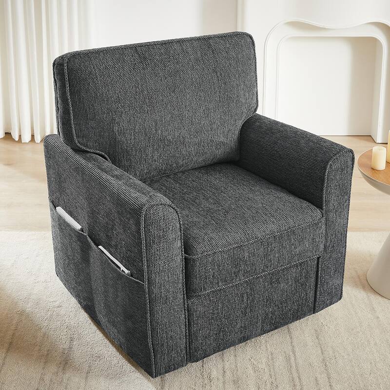 Round Lounge Chair Armchair Swivel Sofa Chair with Side Storage Pockets, Swivel Chair Accent Barrel Chair