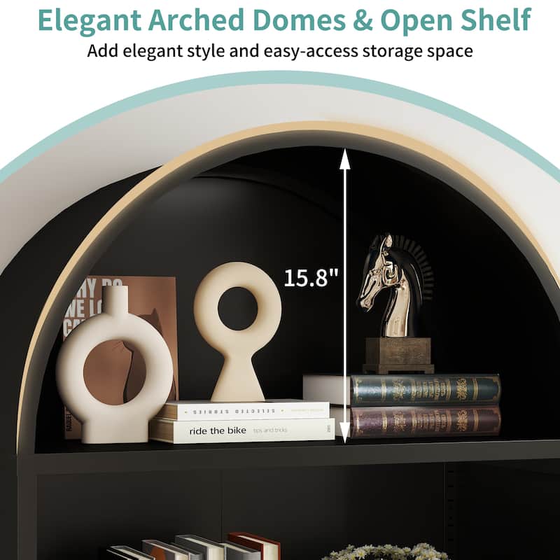 73.6-Inch Arched Metal Storage Display Cabinet with Adjustable Shelves