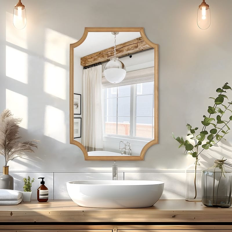 Full Scalloped Corners Arch Farmhouse Wall Mirror with Wood Frame