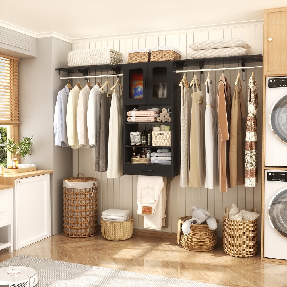 4FT - 8FT Closet Organizer with Hanging Rods, DIY Closet System with 2 Doors for Laundry Room