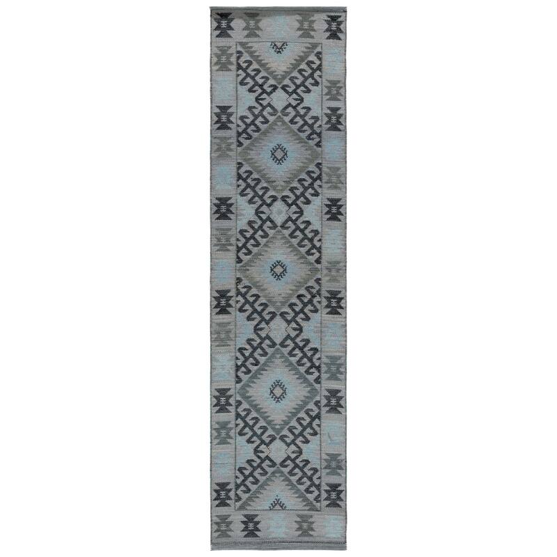 SAFAVIEH Handmade Kilim Reinalda Southwestern Wool Rug - 2'3" x 9' Runner - Grey/Black