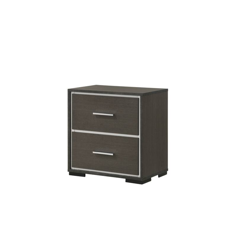 Contemporary Gray 2-Drawer Nightstand with Chrome Accents, Rustic Bedroom Furniture