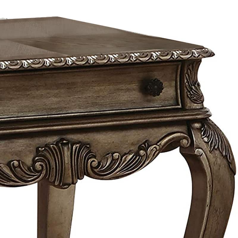 Wooden End Table With One Drawer And Bottom Shelf, Vintage Oak Brown