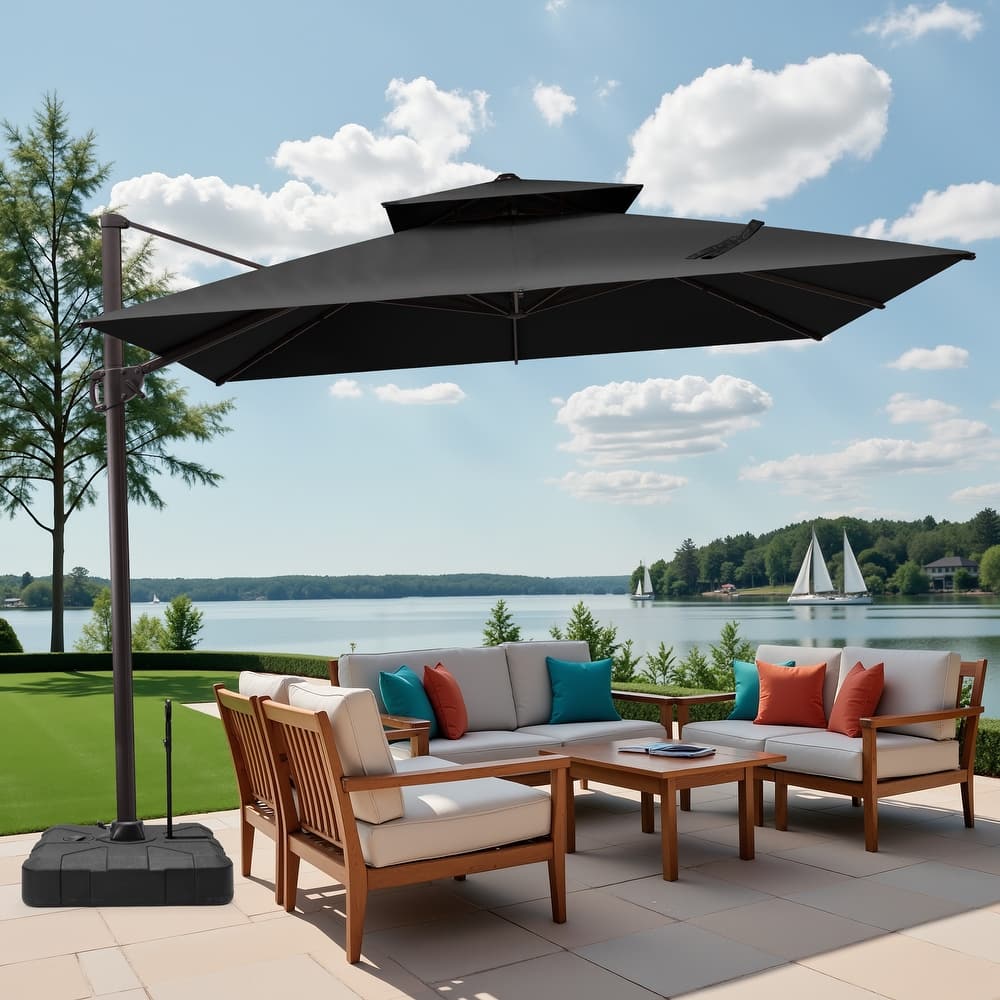 11 x 11 FT Outdoor Square Cantilever Offset Umbrella 360 Degrees Rotation with Base