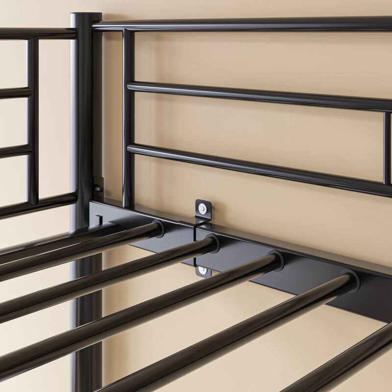 Heavy Duty Metal Triple Twin Bunk Bed with Guardrails, Ladder & Storage, Easy to Assemble