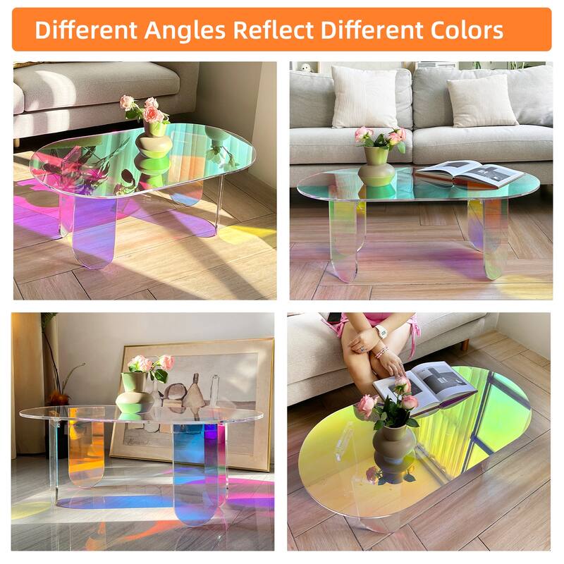 Acrylic Colorful Coffee Table Iridescent Glass End Table Side Table - 38"x20"x15"