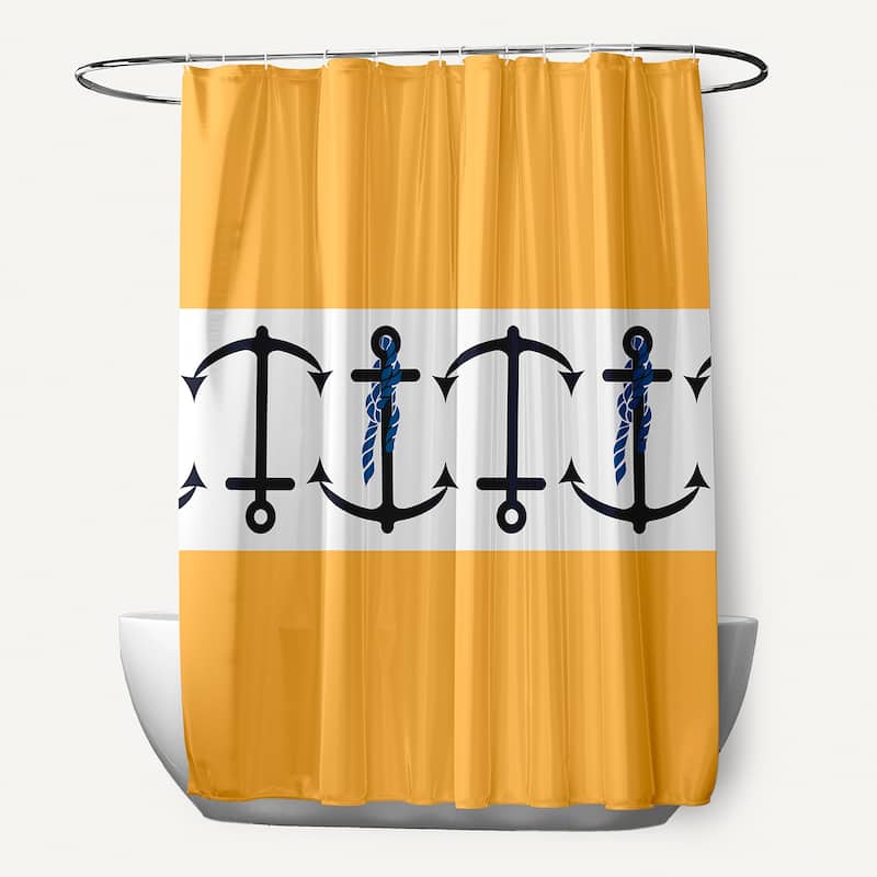 71 x 74-inch Anchor Stripedd Print Shower Curtain - Yellow