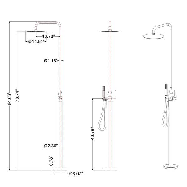 Freestanding Rainfall Outdoor Shower, Stainless Steel Single Handle