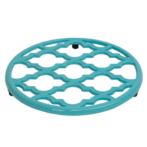 Home Basics Turquoise Soft Non-Skid Rubber Peg Feet Cast Iron Trivet - 8" x 8" x 0.5"