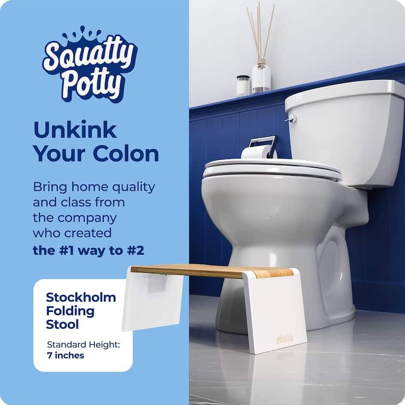 Squatty Potty Stockholm Folding Bamboo Toilet Stool, 7 Inch Collapsible Bathroom Step Stool Squat, Brown and White, 1 Count